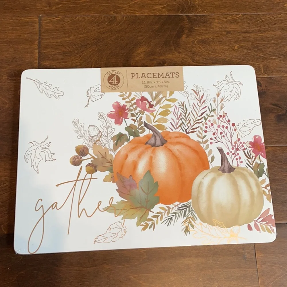 4 PLACEMATS CORK BACK FALL, LEAVES PUMPKINS - Picture 1 of 4
